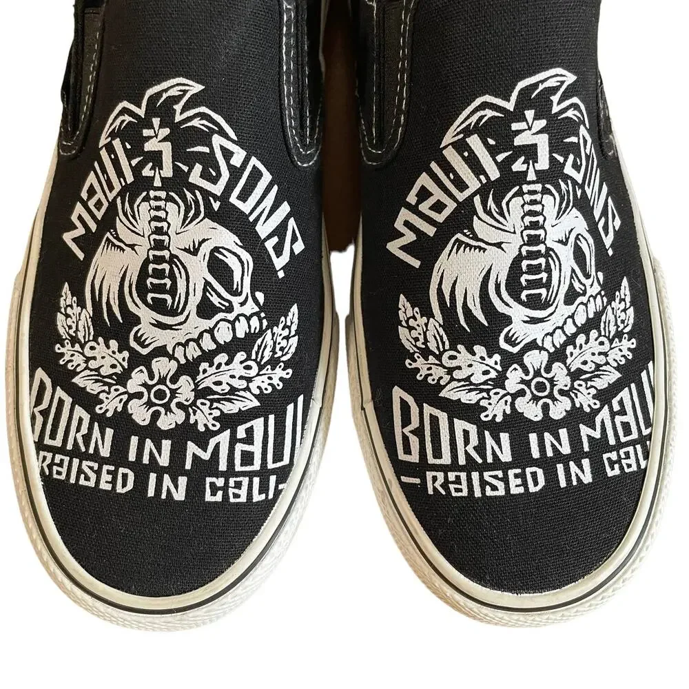 Maui and Sons Mens Size 9 Shoes Slip On Canvas Skull Born in Maui Raised in Cali